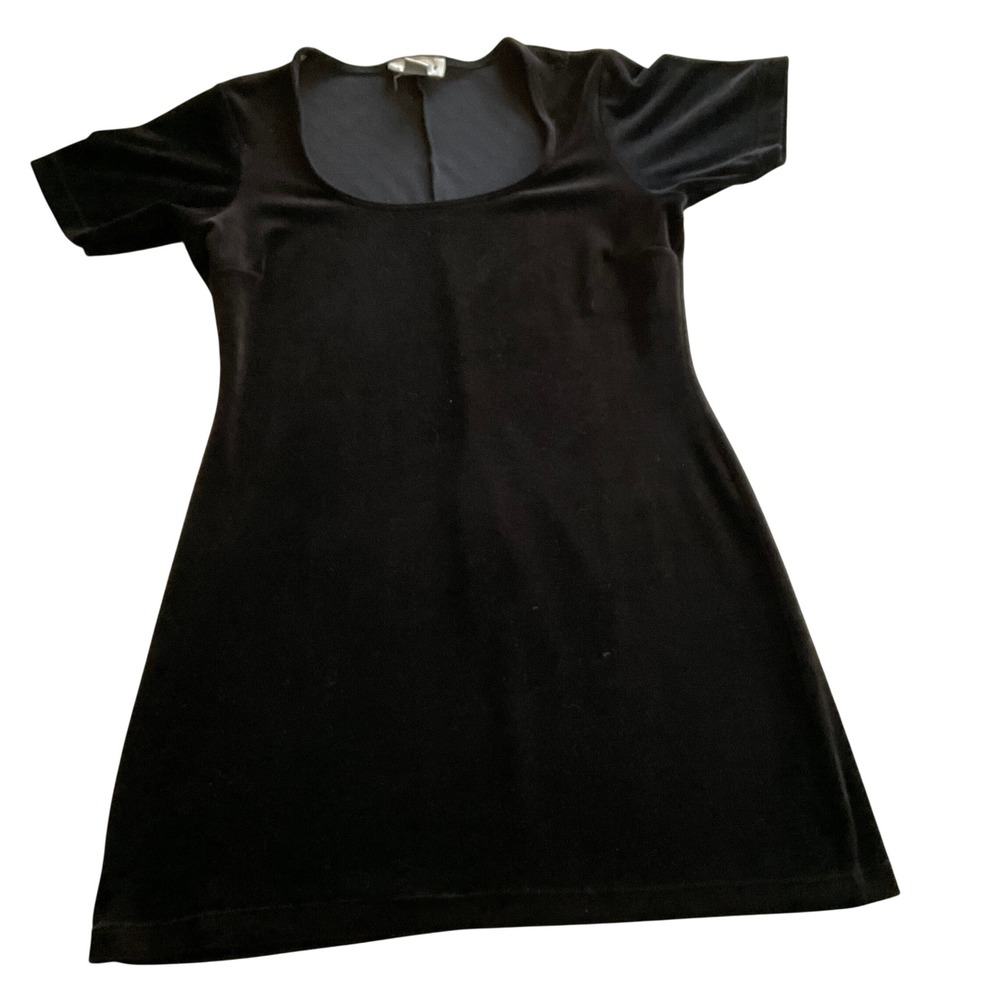 Vintage Y2K Whimsigoth Mini Dress Women XL Black Short Sleeve Scoop Neck Stretch